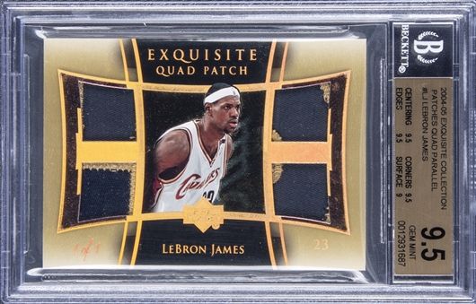 2004-05 UD "Exquisite Collection" Patches Quad Parallel #LJ LeBron James Game Used Patch Card (#1/1) - BGS GEM MINT 9.5